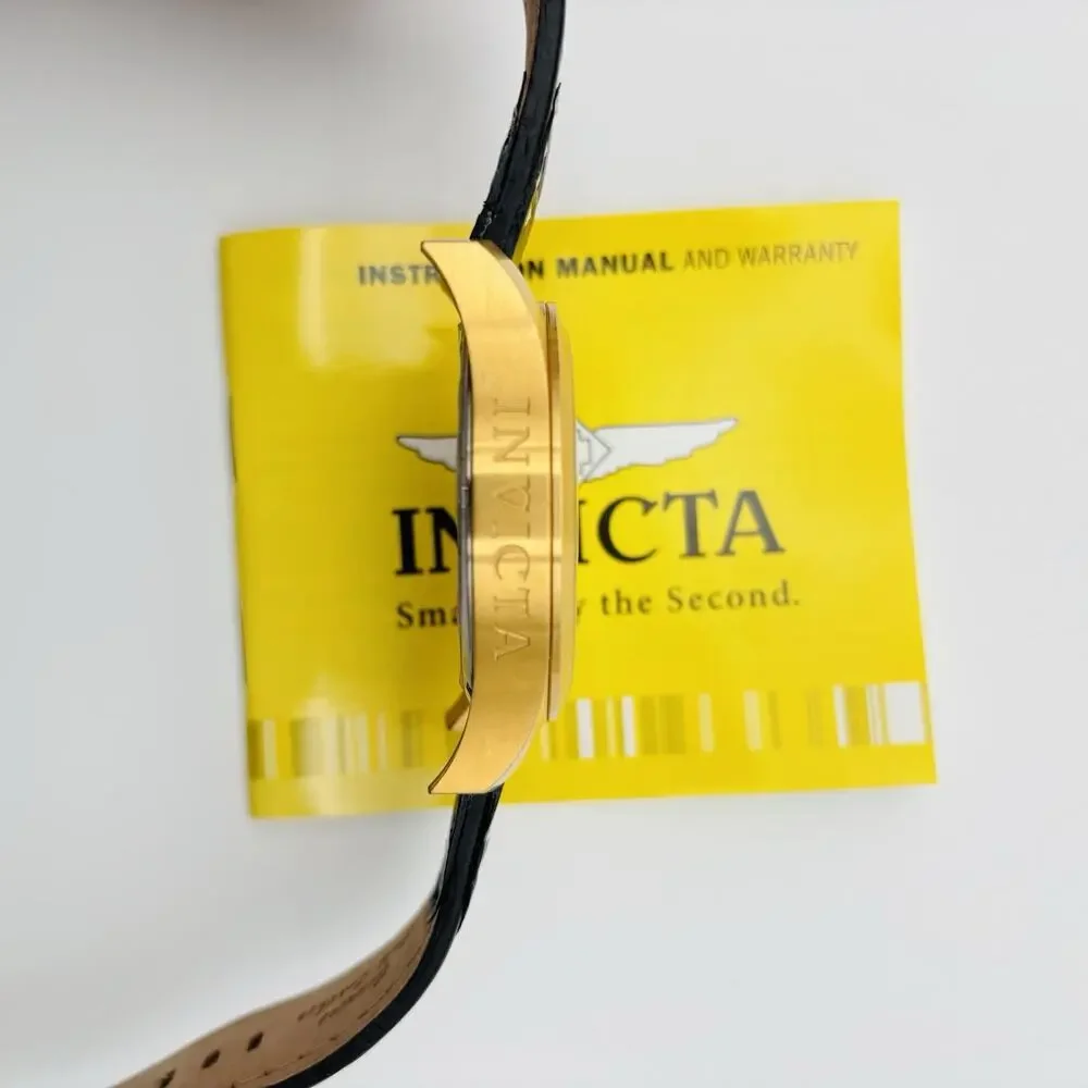 Invicta Chronograph #10491 Watch with Black Leather Band In Box. With Paperwork